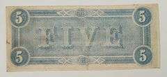 1864 $5 Dollar Confederate States of America Note, Circulated