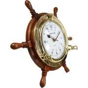 Nautical Wood & Brass Ship Wheel Clock