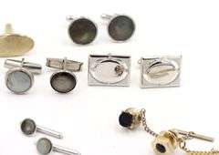Group lot of cuff links and tie clip