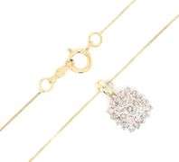 Set of 10kt Yellow gold diamond square cluster necklace and matching stud earrings