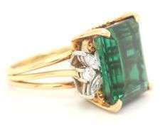 18k Yellow Gold Tourmaline and Diamond Accent Ring