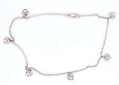 14kt White gold diamond heart dangle anklet