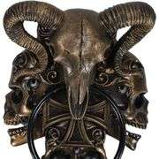 Horned Ram Skull Door Knocker with Crossed Bones