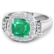 14KT White Gold 2.07ct Zambian Emerald and Diamond Ring