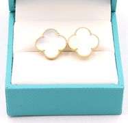 Fabulous 14K Yellow Gold Mother of Pearl Clover Earrings