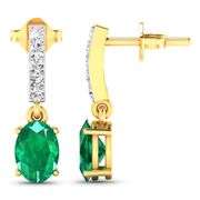 14KT Yellow Gold 1.12ctw Zambian Emerald and Diamond Earrings