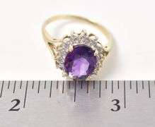 Stunning 10K Yellow Gold Amethyst Gemstone and Diamond Ring