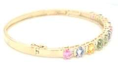 14kt Yellow gold 3.50ctw multi color sapphire and diamond bangle