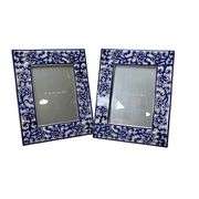 Pair of Blue and White Ceramic 5x7 Photo Frames Chinoiserie Style