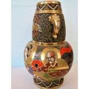 Japanese Satsuma Incense Burner with Gold Gilt Vase