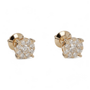 14k (585) Yellow Gold Round Cut Diamond Cluster Stud Earrings