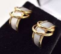 Fantastic Pair of J-Hoop Earrings in 14K Two-Tone Gold
