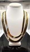 Huge 127.7 Gram 14 K Gold Plated Tri-Layered Herringbone Necklace