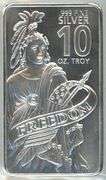 Great Freedom American Indian 10 Troy Oz pure .999 fine silver bar in plastic