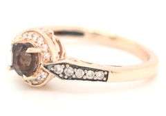 14kt Rose gold LeVian checkerboard cut smokey quartz with chocolate and white diamond ring