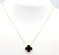 Lovely 14K Yellow Gold Black Onyx Motif Pendant On Chain
