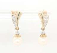 10kt Yellow gold pearl and diamond accent drop earrings