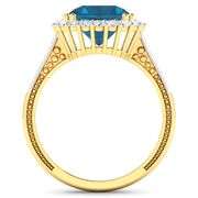 14KT Yellow Gold 2.9ctw London Blue Topaz and Diamond Ring