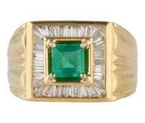 0.55ct Princess Cut Emerald and 0.55ctw Baguette Diamond Frame Ring in 18K
