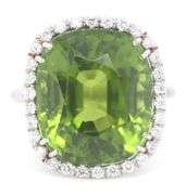 Extremely Rare Platinum Peridot and Diamond Ring