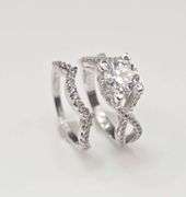 14 Kt White Gold Plate 2 Band Stackable 2.65 Ct Lab Simulated Diamond Ring Set.