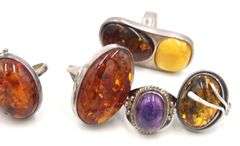 Group lot of Vintage 925 sterling silver Amber rings