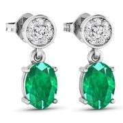 14KT White Gold 1.12ctw Zambian Emerald and Diamond Earrings