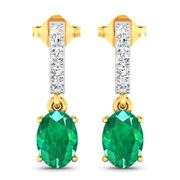 14KT Yellow Gold 1.12ctw Zambian Emerald and Diamond Earrings