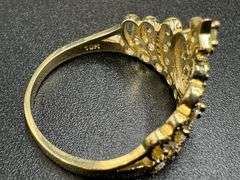 10k Yellow Gold White CZ Tiara Princess Crown Quinceanera 15 Anos Girl Ring Size 6.5