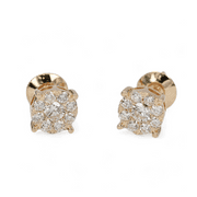 14k (585) Yellow Gold Round Cut Diamond Cluster Stud Earrings