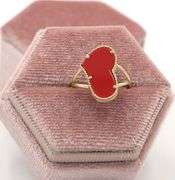 Lovely Heart Shaped 14K Yellow Gold Coral Ring