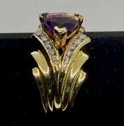 14K Yellow Gold Amethyst and Diamond Ring
