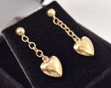 Lovely 14K Yellow Gold Heart Dangle Earrings