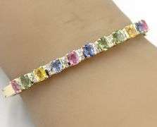 14kt Yellow gold 3.50ctw multi color sapphire and diamond bangle
