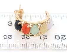 14kt Yellow gold multi Jade color hoop earrings
