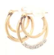 14kt Yellow gold double hoop diamond earrings