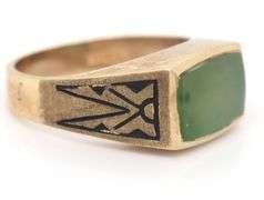 Stylish Man's yellow Gold Jade Ring