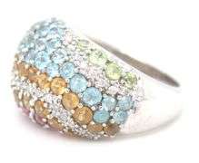 Exquisite 18kt White Gold Gemstone Weavy Ring – A Dazzling Statement of Elegance