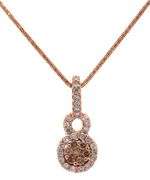 0.55ctw Chocolate and White Diamond Cluster Halo Pendant Necklace in 14K