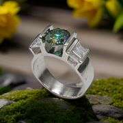 4 Kt White Gold Plated 3.05 Ct Deep Emerald Green Moissanite Ring