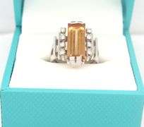 Vintage Fine Quality Large Topaz and Diamond Accent Ring