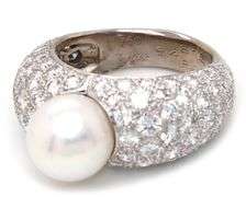 Cartier Juliette Cultured Pearl and Diamond Ring in 18K