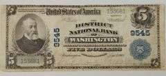 1902 $5 Dollars - National Bank Of Washington, Circulated