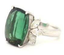 Impressive Platinum Tourmaline and Diamond Ring