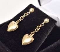 Lovely 14K Yellow Gold Heart Dangle Earrings