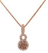0.55ctw Chocolate and White Diamond Cluster Halo Pendant Necklace in 14K