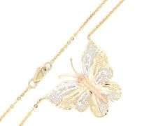 Delicate 14kt Tri-Color Gold Butterfly Pendant – A Symbol of Grace on a Yellow Gold Chain