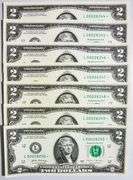 (7) Superb Crisp 2017A $2 Star Notes San Francisco-Consecutive Lower Serial Numbers!