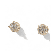 14k (585) Yellow Gold Round Cut Natural Diamond Cluster Stud Earrings