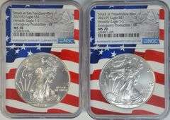 2 NGC MS70 special Emergency Production American Silver Eagles, 2021(P) & 2021(S)